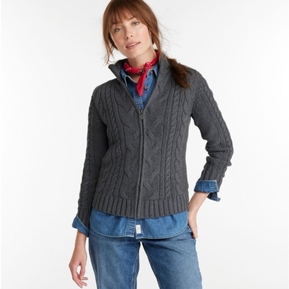LLbean Women's Double L® Cable Sweater, Zip Cardigan